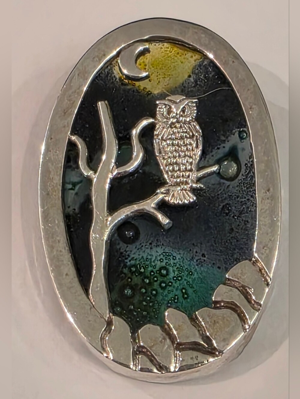Sterling Sulver 1.5" Pin- Owl Sitting In A Tree Anthony Hawksley(Attributed)